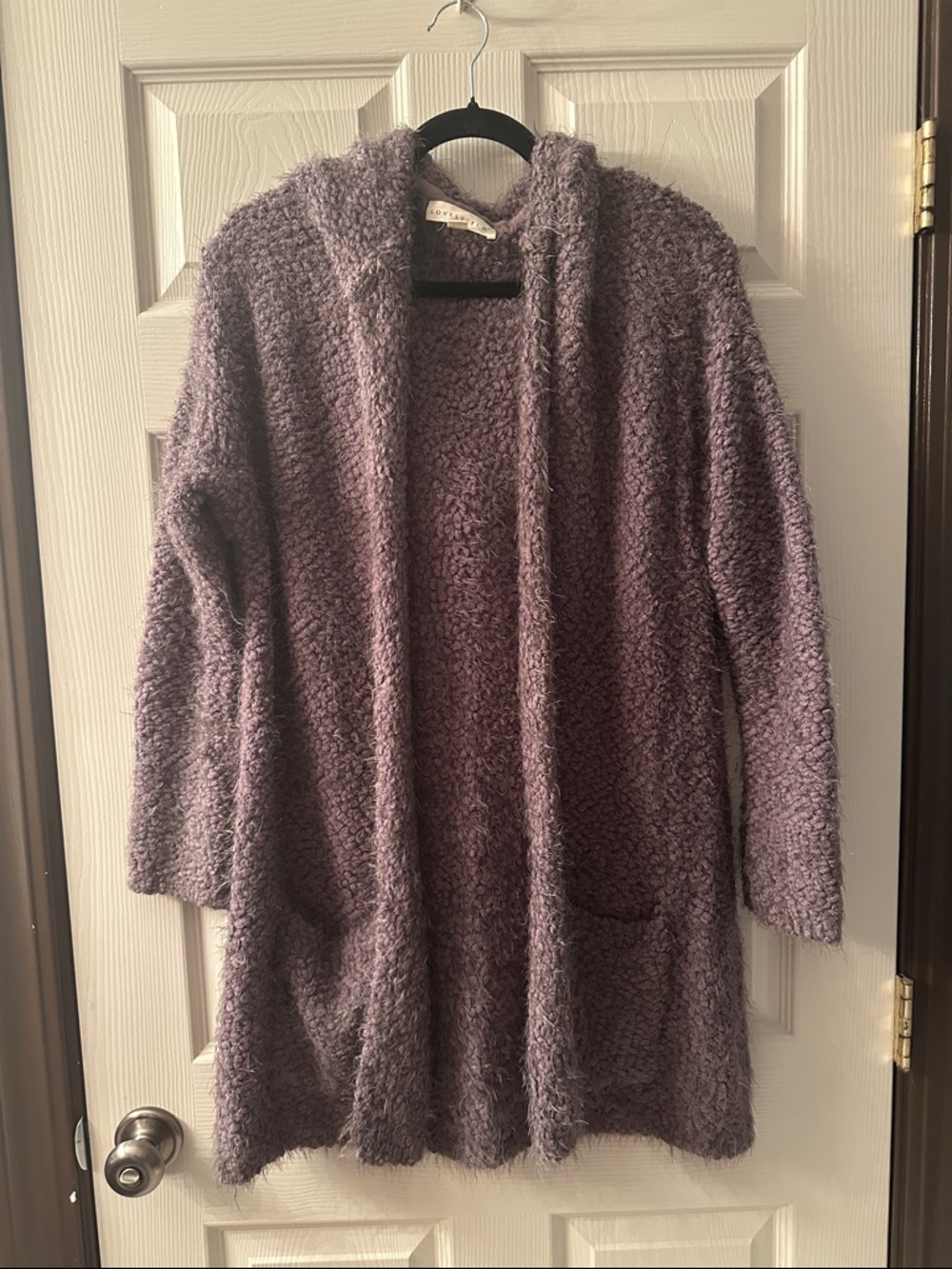 Lovestitch Fuzzy Knit Cardigan Sweater M/L Purple Cozy Open Front